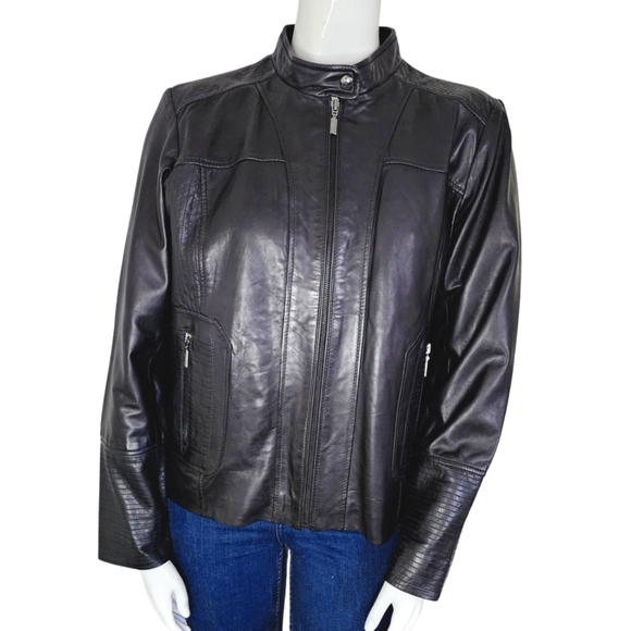 [1X] BERNARDO Genuine Leather Black Moto Jacket - Picture 3 of 16